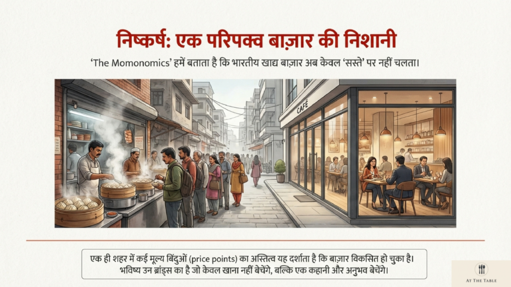 एक ही शहर में सड़क पर मोमो बेचता वेंडर और सामने कैफ़े में बैठे ग्राहक