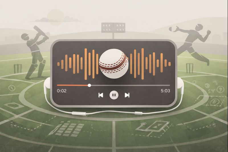 Illustration showing cricket as a system with formats, player roles, and match phases beyond the scoreboard