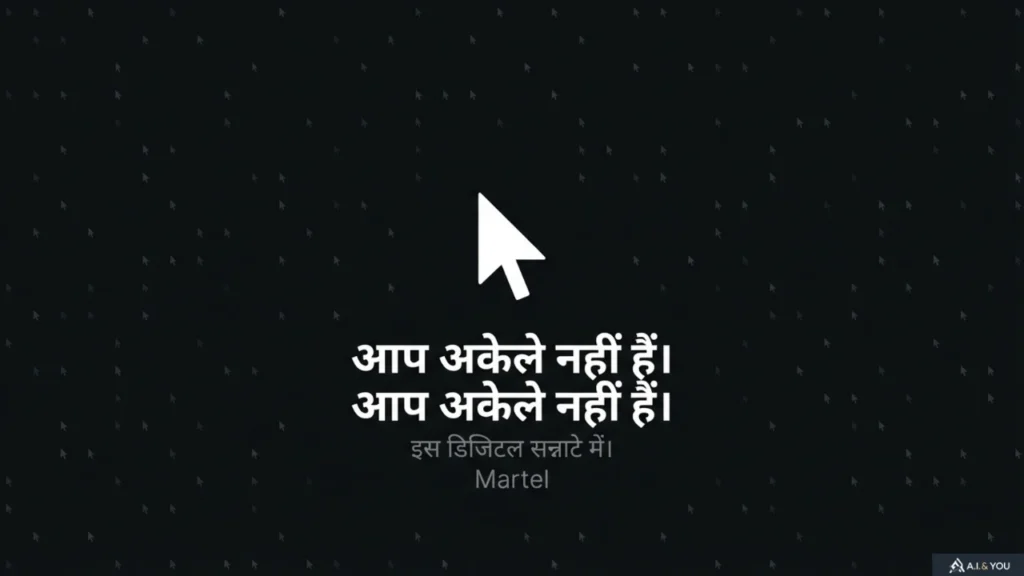 डिजिटल शून्य में कर्सर और संदेश कि आप अकेले नहीं हैं, सामूहिक अनुभव का संकेत