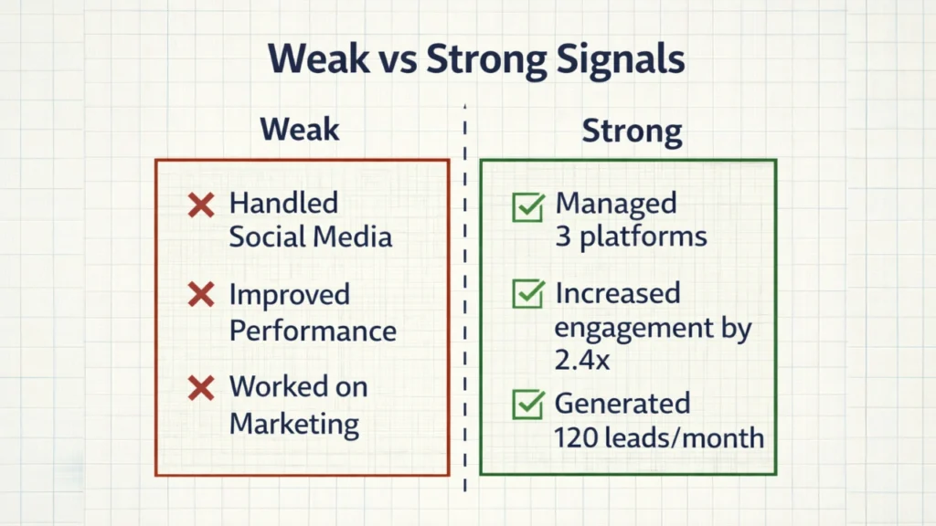 Comparison between vague resume statements and measurable achievements