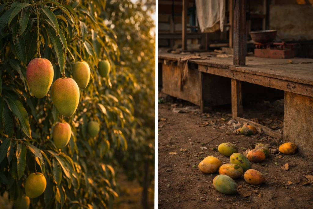 mango orchard vs rotten mango market india economic contrast farmer reality
