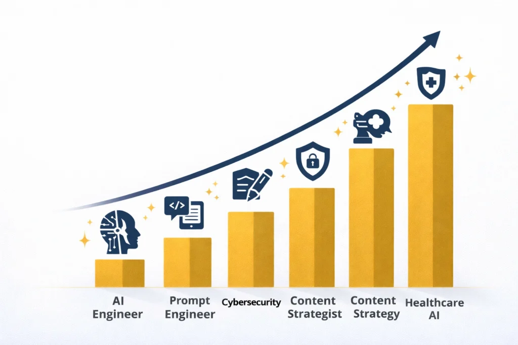 AI jobs growth chart जिसमें नई roles जैसे AI engineer और cybersecurity दिखाए गए हैं
