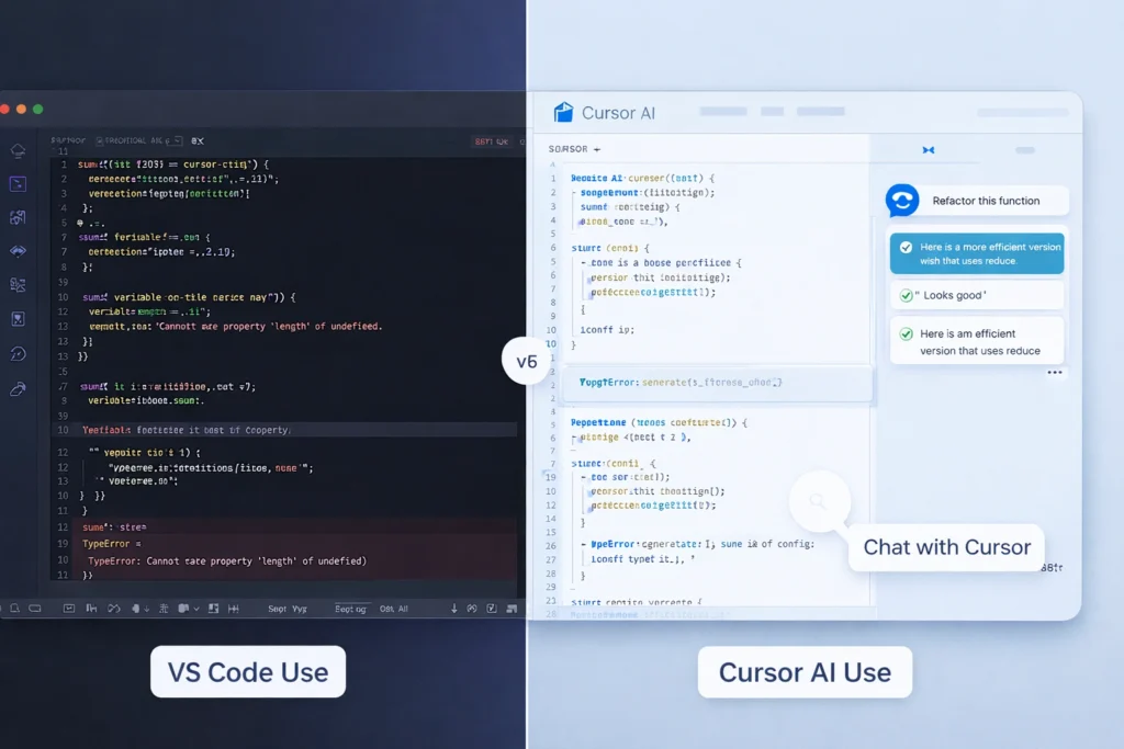 Indian developer laptop par Cursor AI ke saath confidently kaam karta hua
