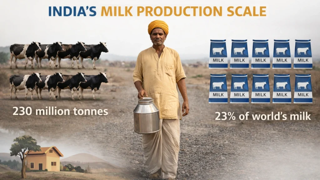 India milk production 230 million tonnes farmers contribution infographic
