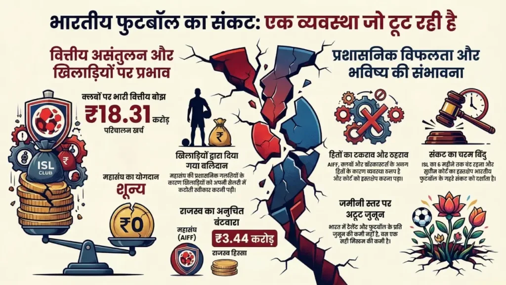 Indian football crisis infographic explaining governance financial imbalance and player impact