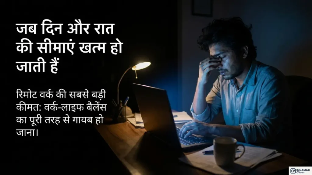 रात में लैपटॉप पर काम करते हुए थका हुआ remote worker