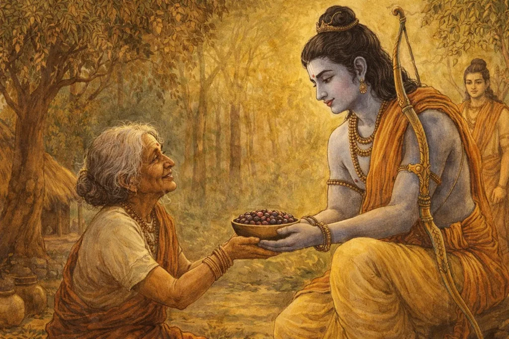 Shabari offering berries to Lord Ram in forest Ramayan emotional moment