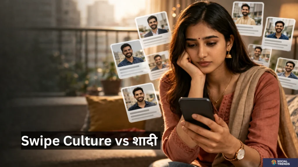 indian woman using matrimonial app multiple profiles swipe culture confusion arranged marriage India