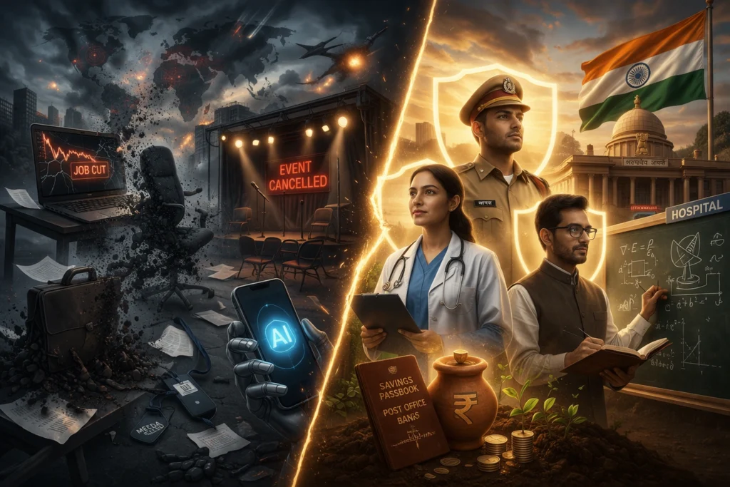 Comparison of risky jobs and safe careers in India during war and economic crisis