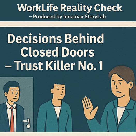 Closed meeting room door with shadows – decisions behind closed doors kill trust
