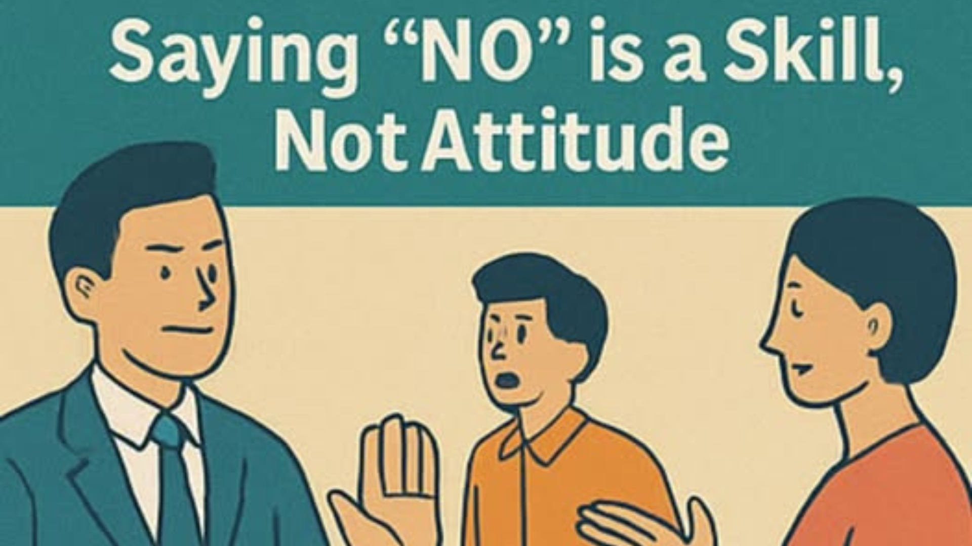 Professional confidently saying NO with calm smile – mastering the skill of healthy refusal