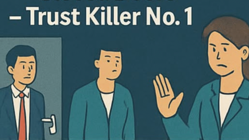 Closed meeting room door with shadows – decisions behind closed doors kill trust