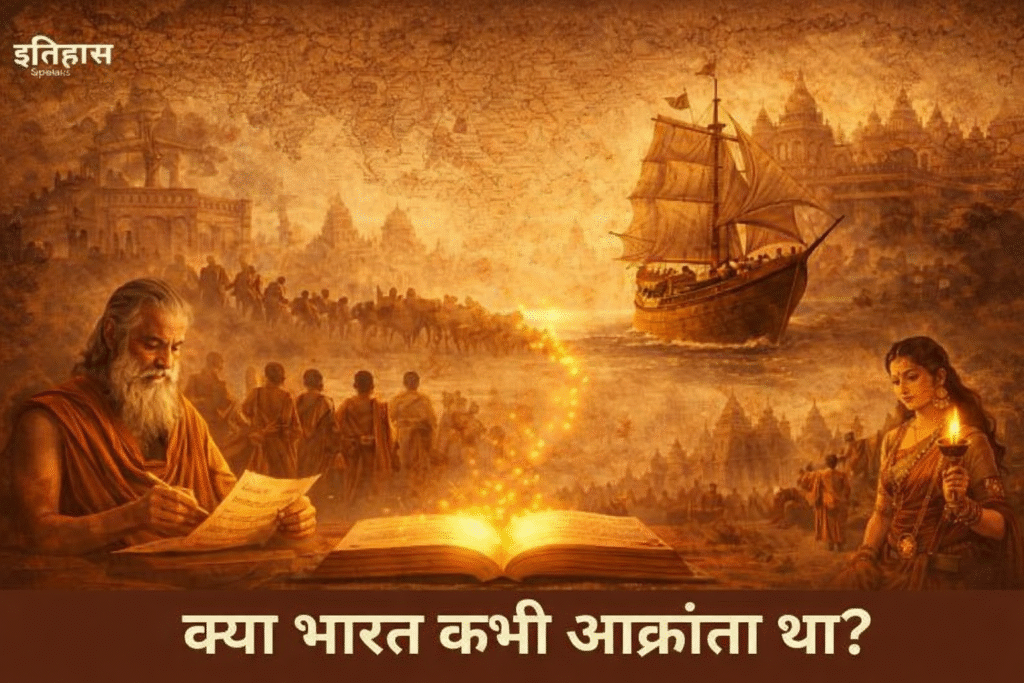 प्राचीन भारत का सांस्कृतिक प्रभाव दर्शाता ऐतिहासिक और दार्शनिक दृश्य