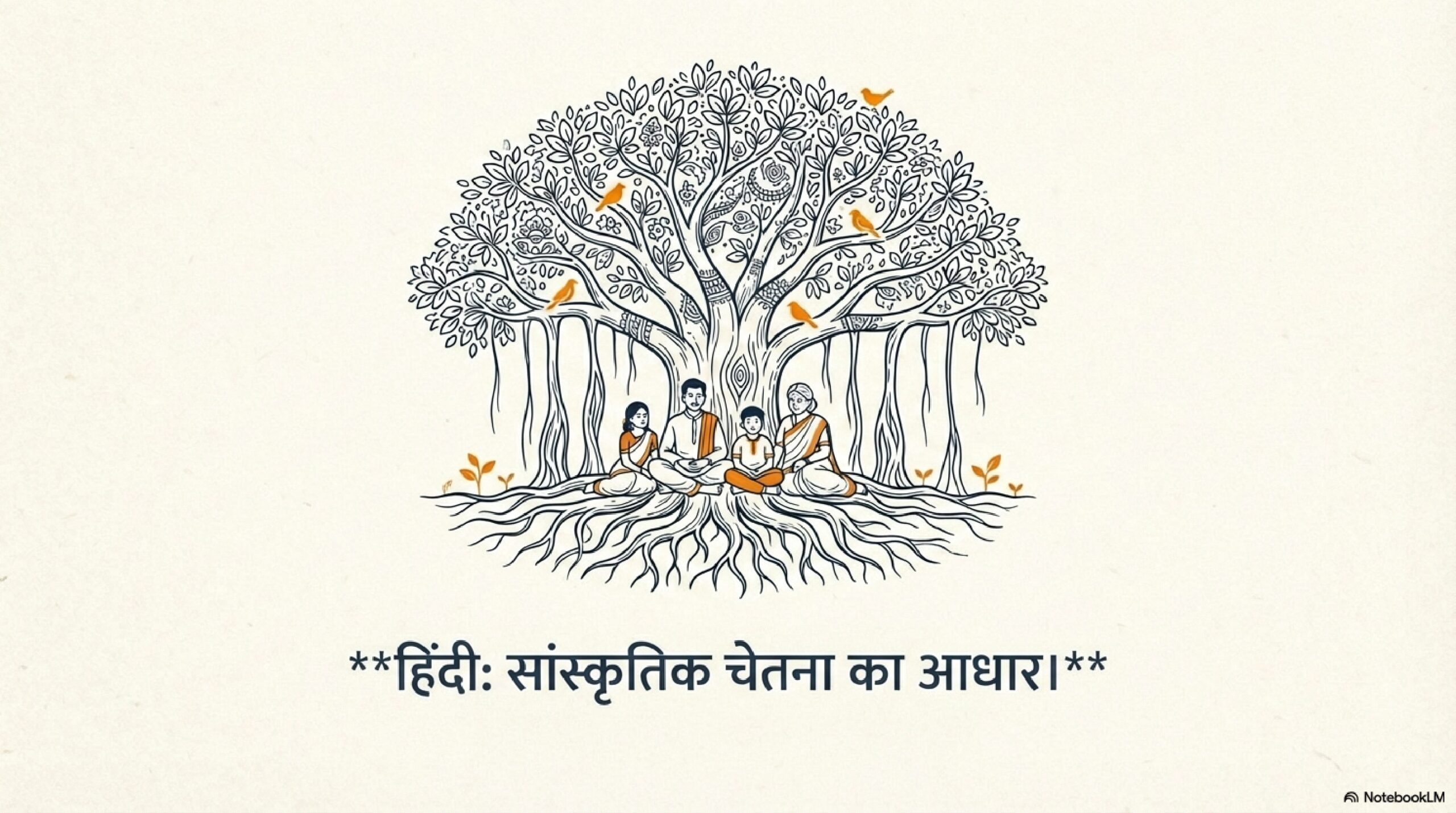 Hindi language symbolized as a tree of cultural roots and identity