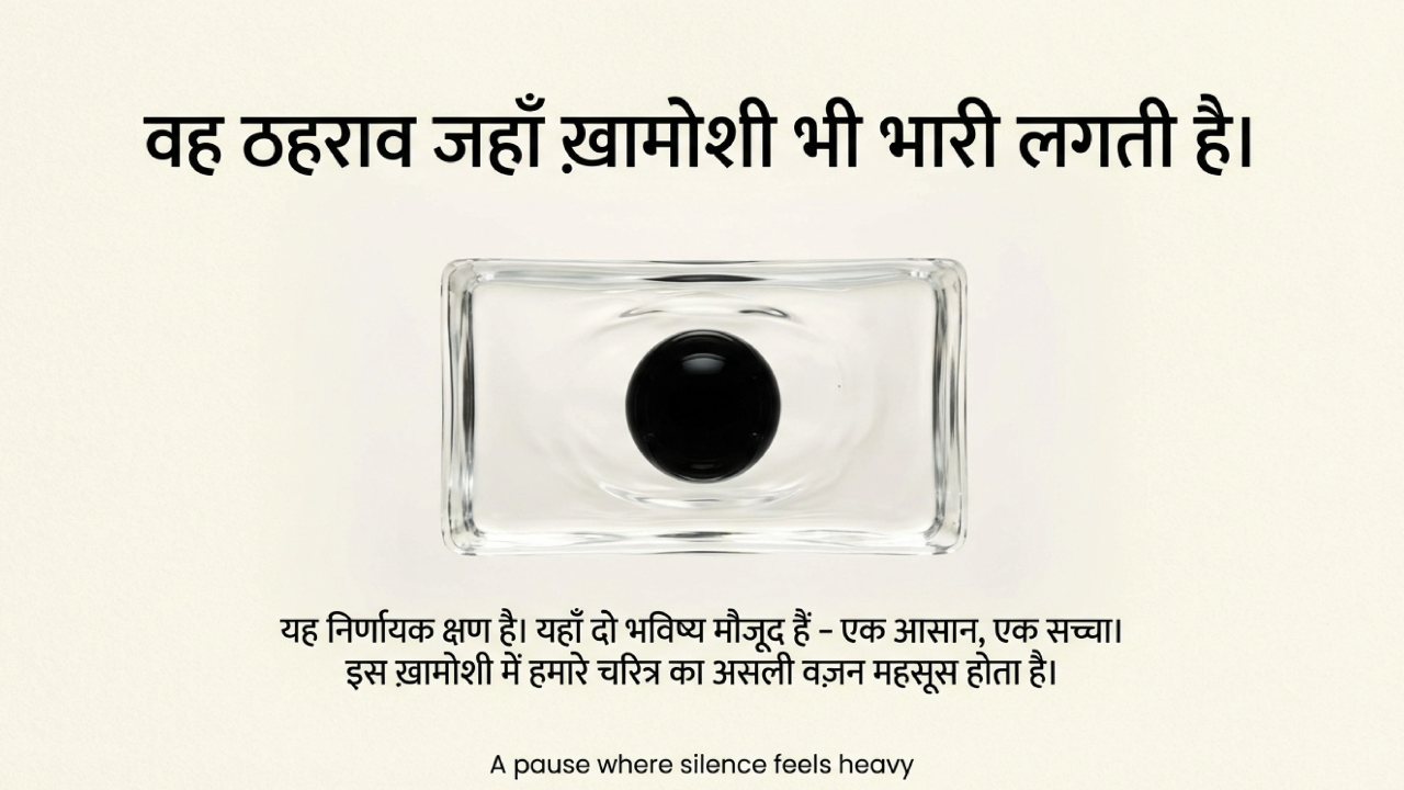 काँच के भीतर भारी काला बिंदु, मौन का भार