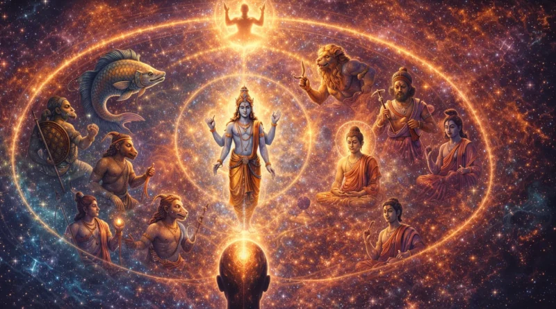 Dashavatar symbolizing the evolution of human consciousness from instinct to awareness