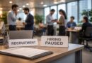 Corporate office scene in India showing paused recruitment and hiring uncertainty