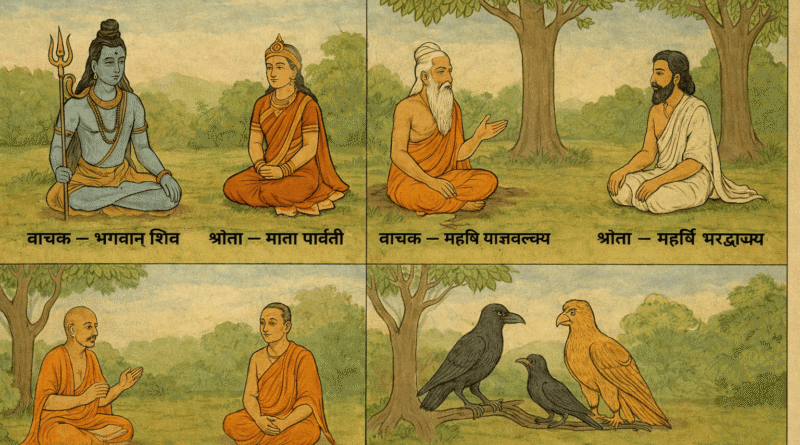 रामचरितमानस की कथा सुनते वाचक और श्रोता का आध्यात्मिक चित्रण