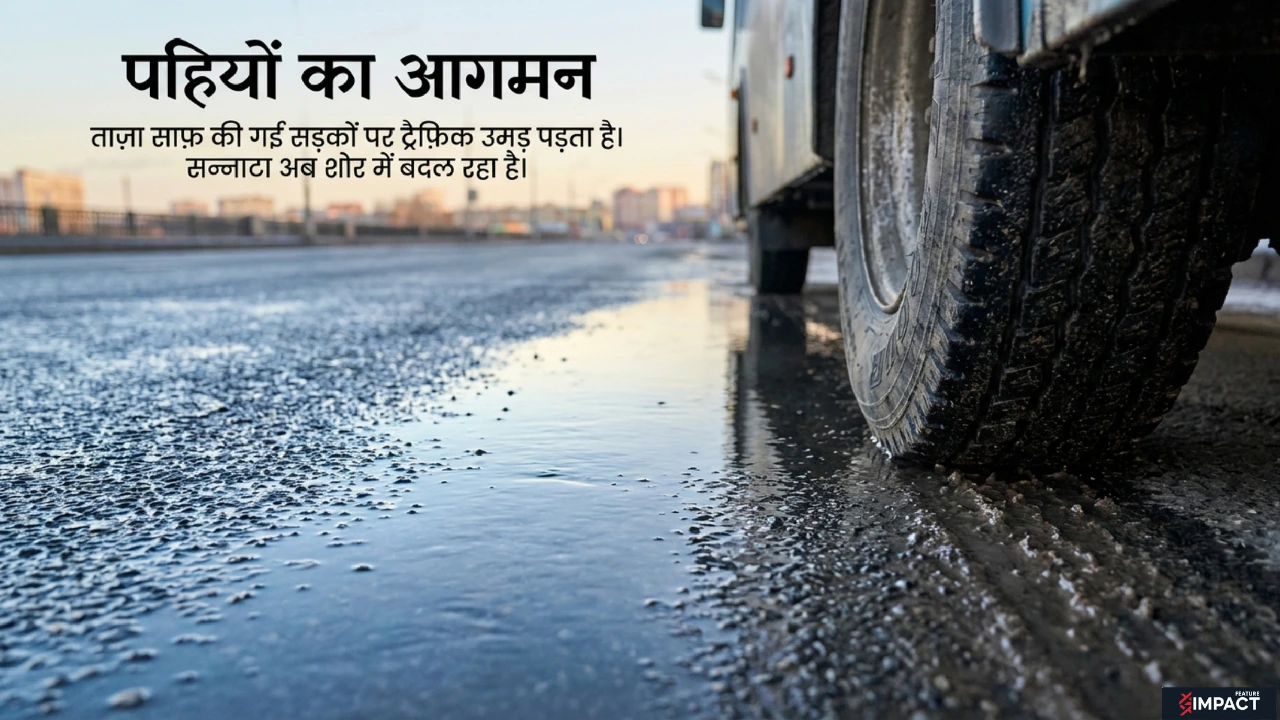 गीली सड़क पर चलता वाहन, सुबह का ट्रैफिक