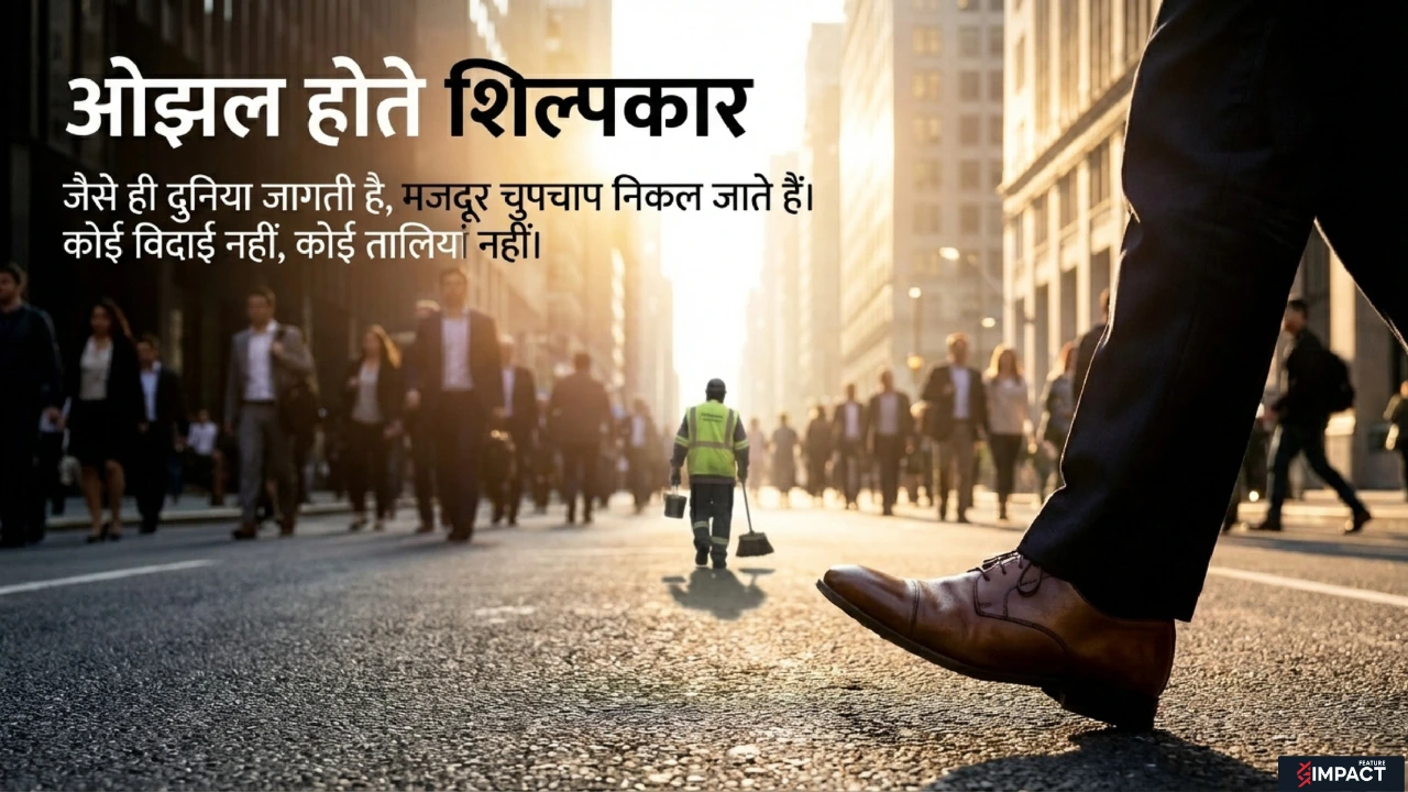 भीड़ के बीच चलता सफ़ाई कर्मचारी