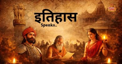 इतिहास Speaks श्रृंखला का प्रतीकात्मक चित्र जिसमें भारतीय सभ्यता और विचार दर्शाए गए हैं