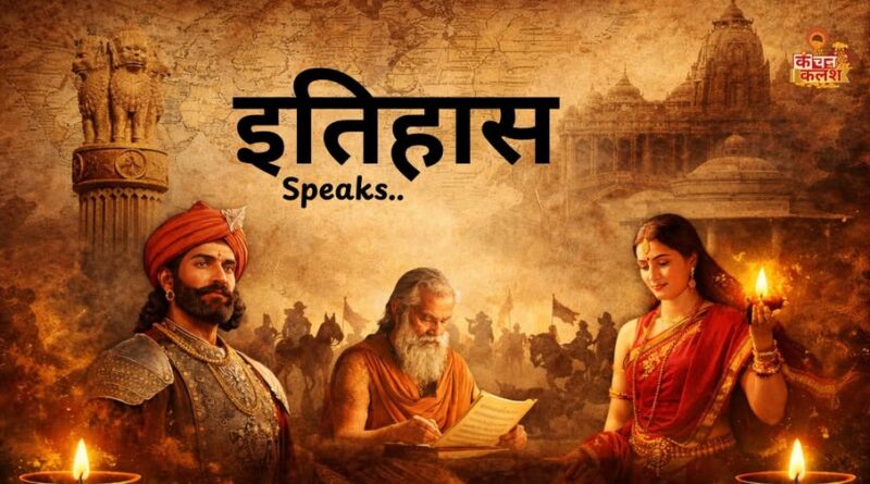 इतिहास Speaks श्रृंखला का प्रतीकात्मक चित्र जिसमें भारतीय सभ्यता और विचार दर्शाए गए हैं