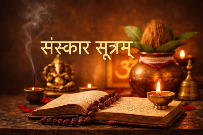 संस्कार सूत्रम् श्रृंखला का प्रतीकात्मक चित्र जिसमें भारतीय मूल्य और आत्मचिंतन दर्शाया गया है