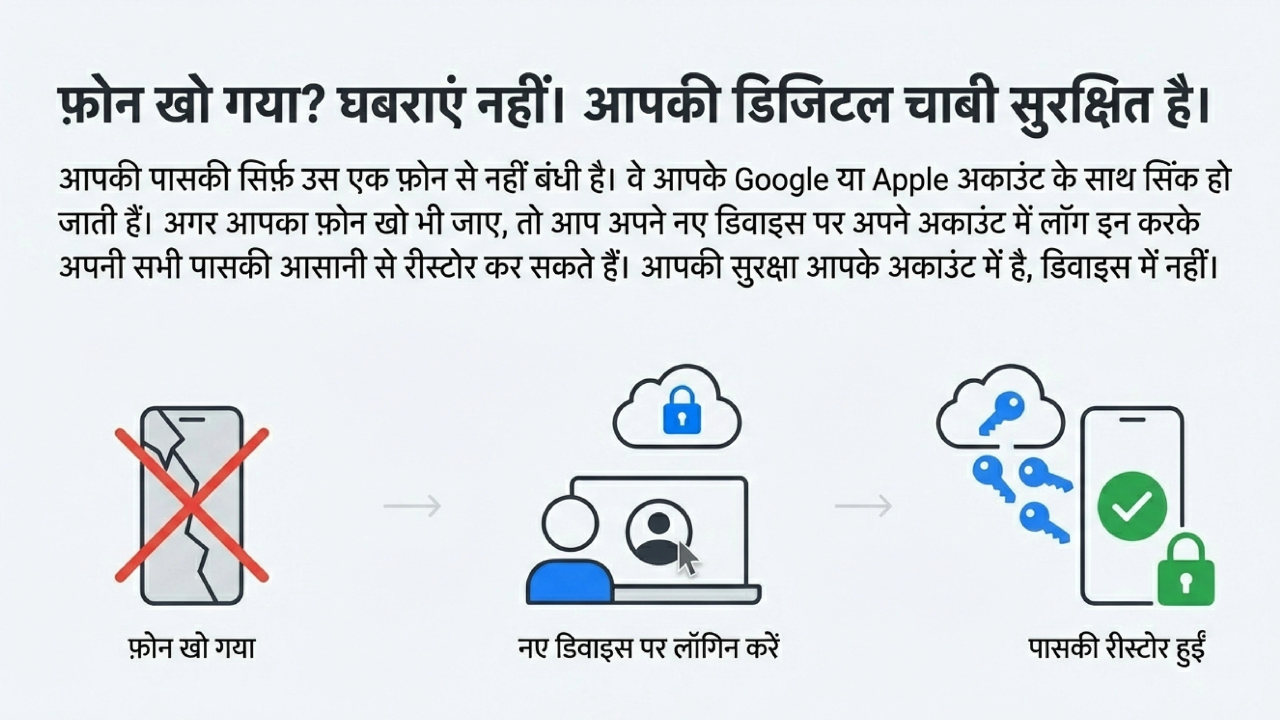 फोन खोने के बाद अकाउंट रिकवरी की प्रक्रिया दिखाता दृश्य