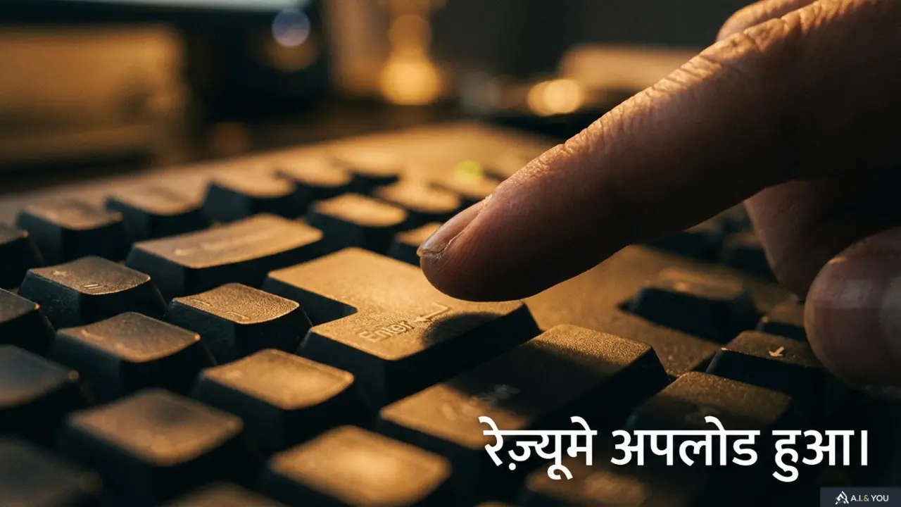 नौकरी के लिए रिज़्यूमे अपलोड करते हुए उम्मीदवार, स्क्रीन पर आवेदन सबमिट का संकेत