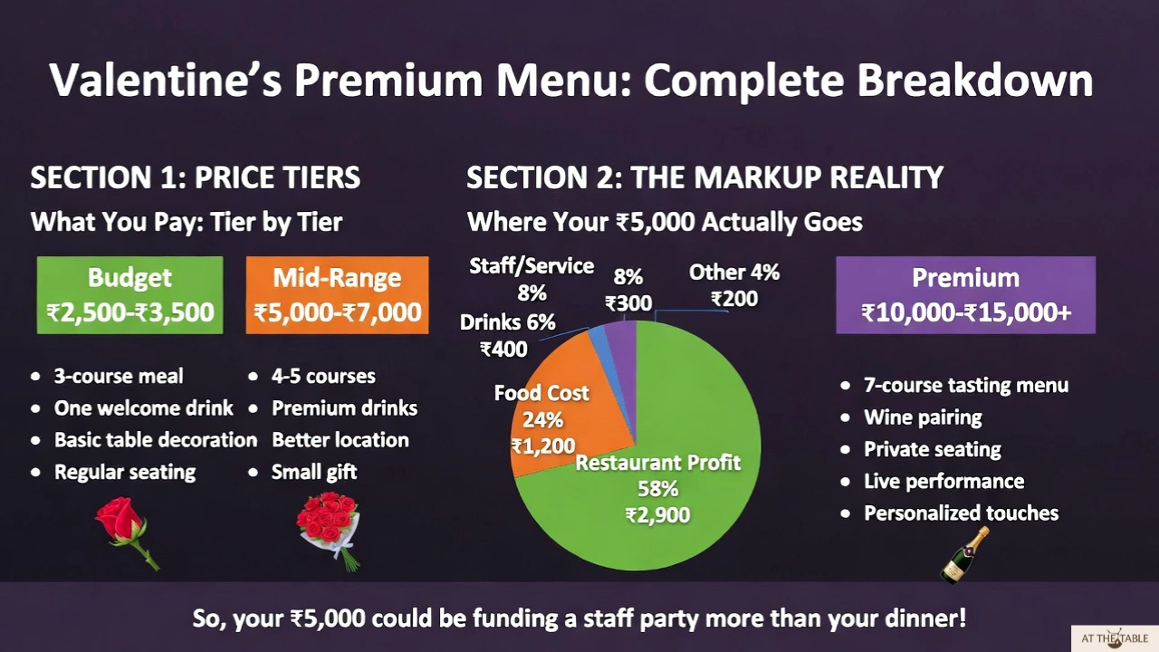 Chart showing restaurant profit share and pricing tiers for Valentine’s Day dinner packages