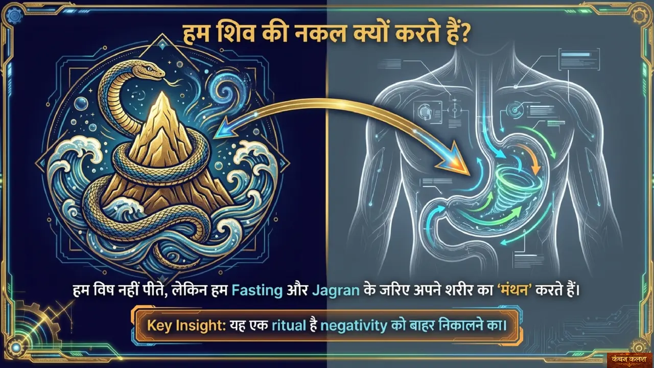 Samudra Manthan and Neelkanth mythological depiction explaining origin of Maha Shivratri rituals