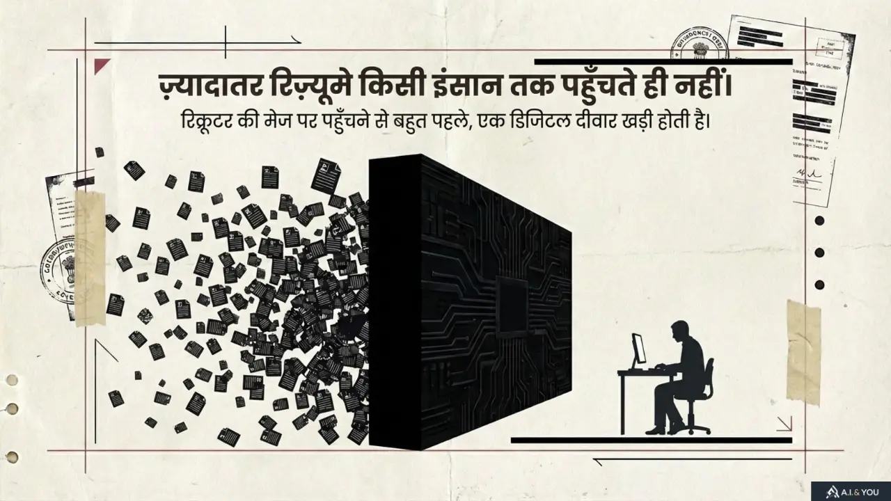 रिज़्यूमे इंसान तक पहुँचने से पहले एक डिजिटल सिस्टम द्वारा रोका गया दृश्य