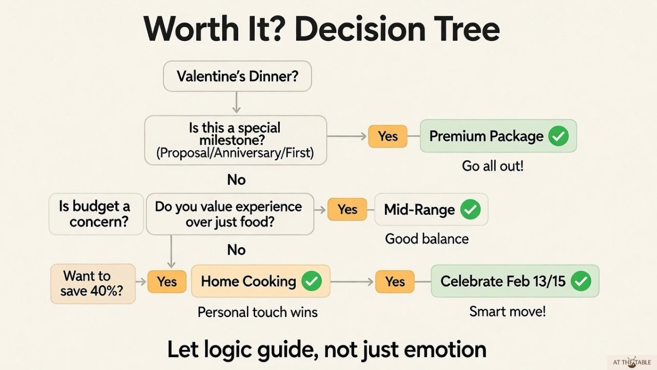 Decision tree helping couples decide whether premium Valentine dining is worth the cost