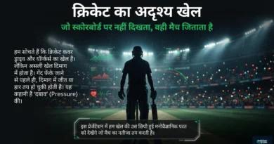 Silhouette of a cricketer standing in a stadium representing the invisible psychological battle behind cricket performance.