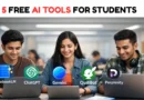 Indian college students using laptops with AI study tools NotebookLM ChatGPT Gemini QuillBot Perplexity