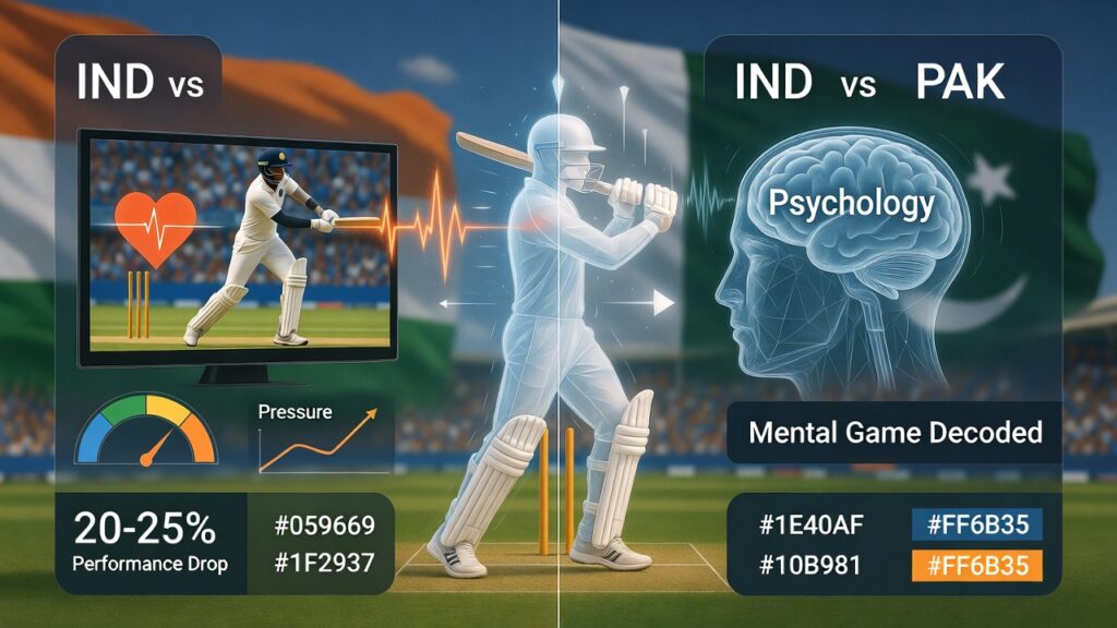 India Pakistan cricket psychology audio podcast artwork with tactical analysis graphics, pressure visualization, Inside The Game InnaMax Voice series