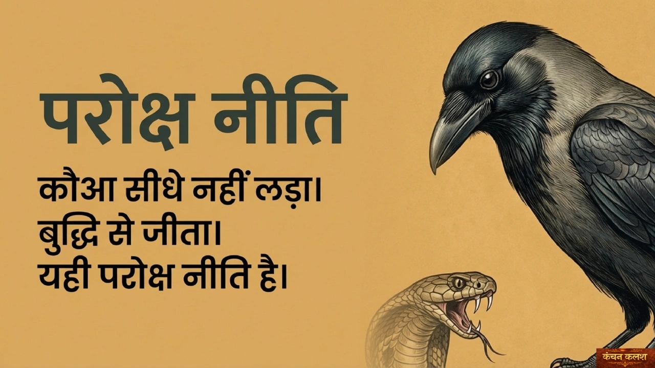 Crow defeating snake through intelligence instead of direct fight illustration