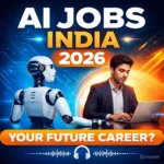 AI jobs India 2026 audio cover with robot and human working together on career future