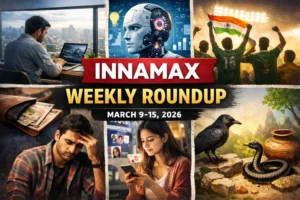 Innamax weekly roundup March 9–15 2026 featuring remote work India, AI business ideas, FOMO culture, Indian football crisis and Panchatantra story