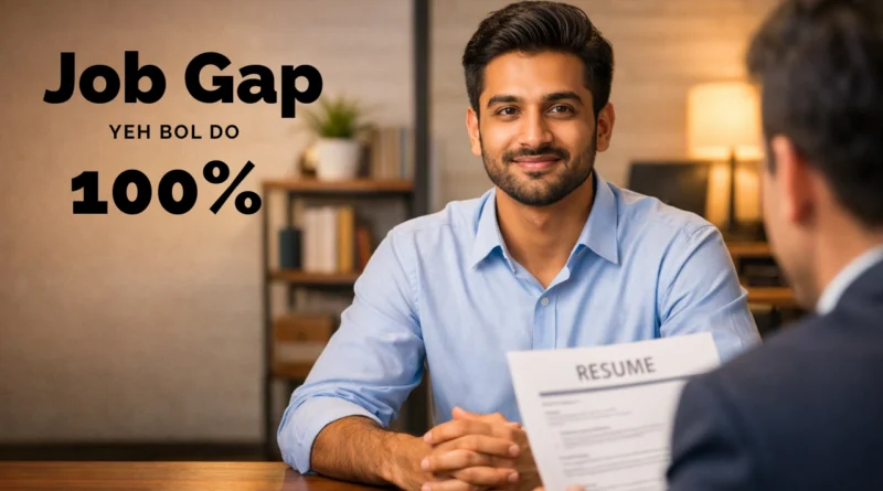 Job gap interview में confident Indian candidate calmly interviewer से बात करते हुए