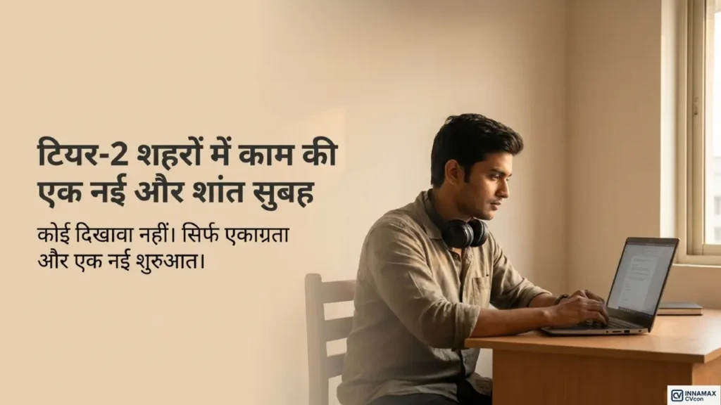 टियर-2 शहर में घर से लैपटॉप पर काम करता प्रोफेशनल — India में remote work की वास्तविकता