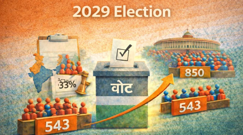 2029 election India key issues with ballot box Parliament and representation concepts