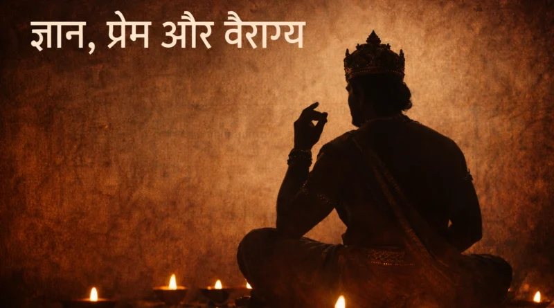 Ancient Indian king silhouette symbolizing wisdom love and detachment