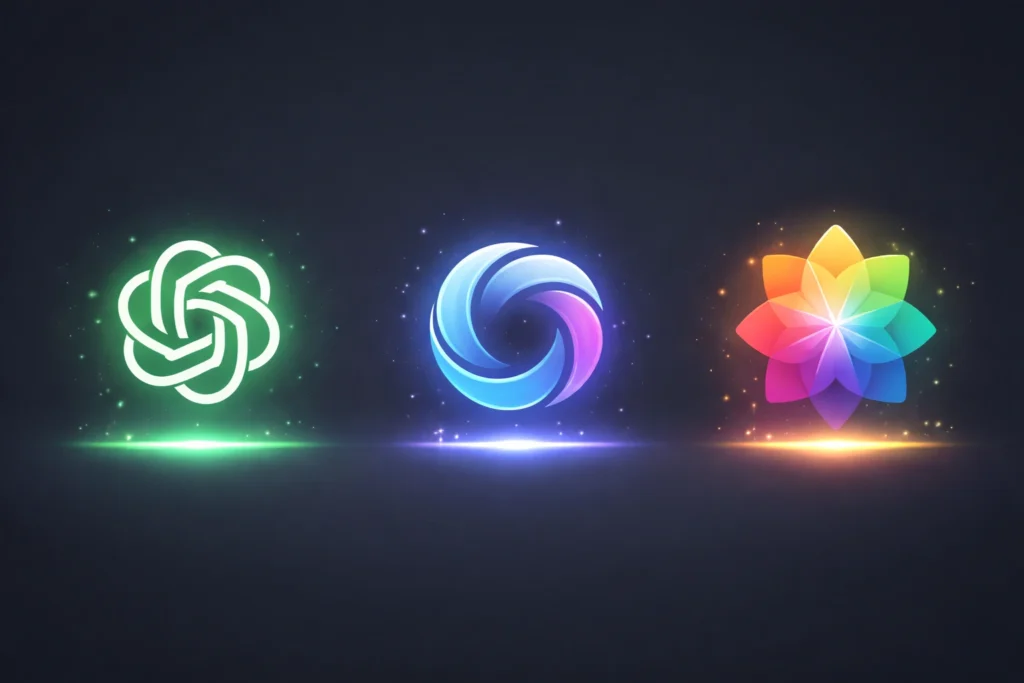 abstract AI tool icons representing different platforms for interview preparation