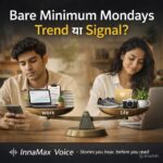 Bare Minimum Mondays India audio cover showing work life balance and disengaged vs focused professionals