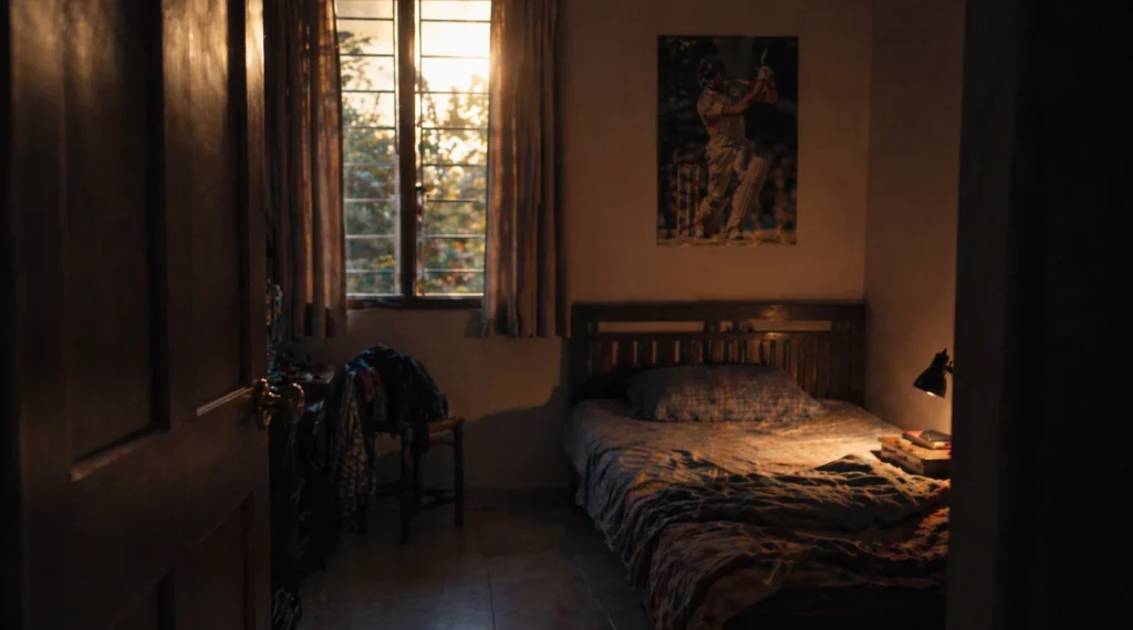 empty brother bedroom after wedding cricket poster nostalgic room