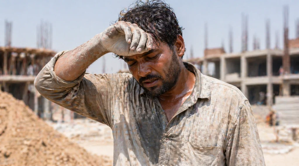 construction worker extreme heat india heatwave impact outdoor labour