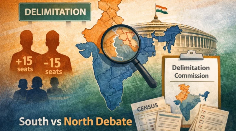India delimitation map showing South vs North debate and seat distribution concept