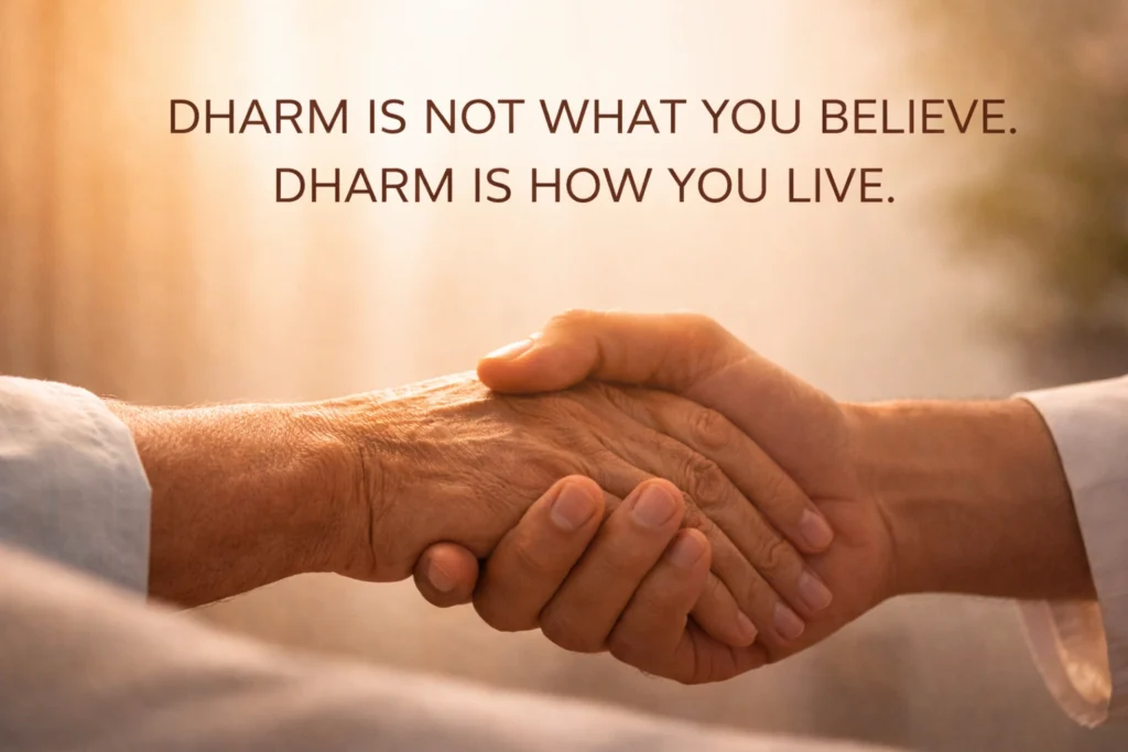 Dharm is how you live not what you believe human connection concept