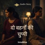 Audio story cover showing two sisters sitting apart in silence at night, representing emotional distance and reconciliation